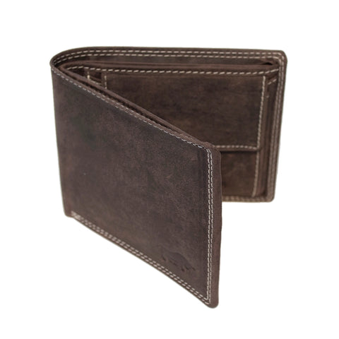 RFID Men's Wallet Buffalo Leather - Dark Brown