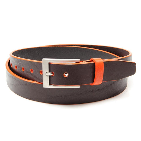 Brown Leather Belt with Tiqui Orange Trim & Keeper