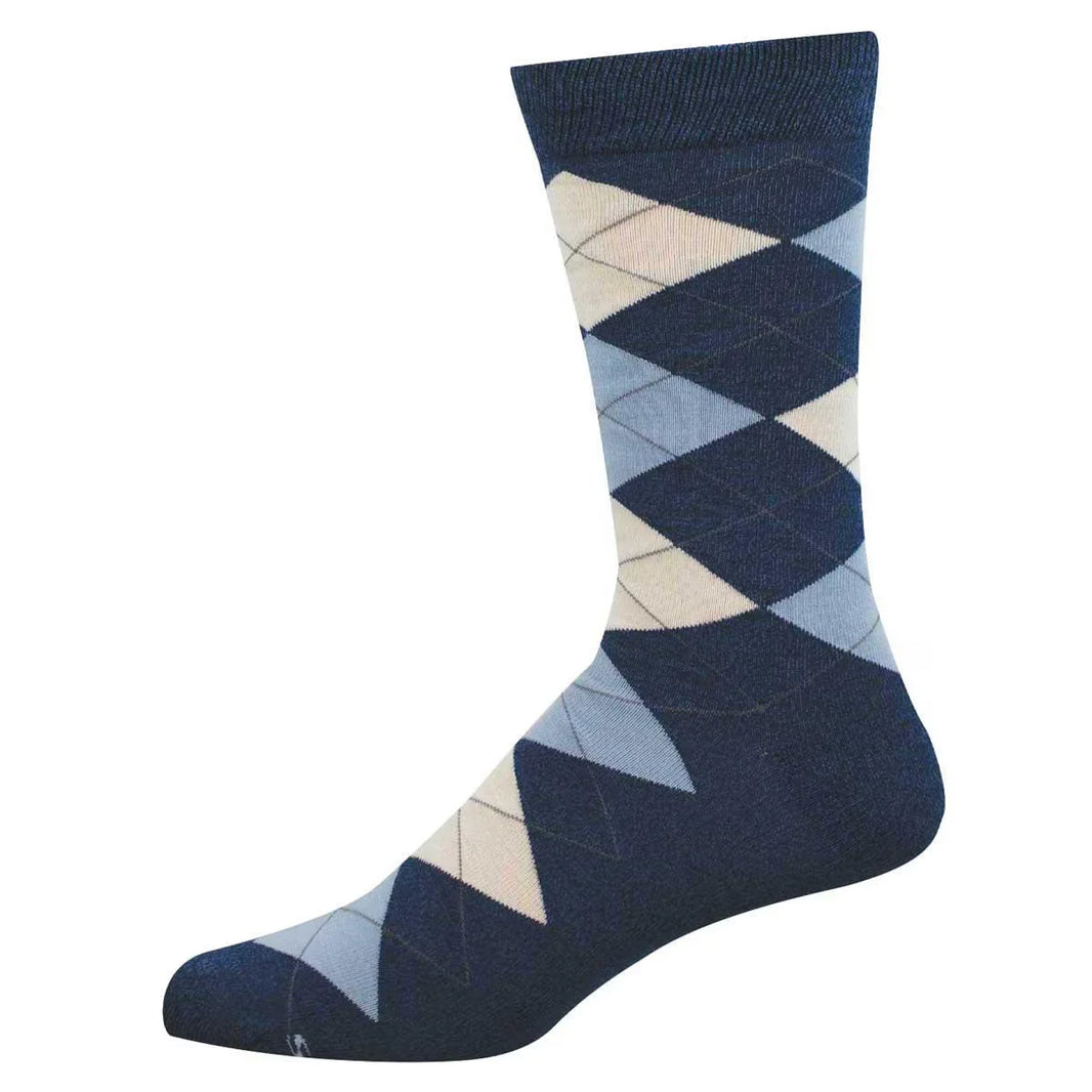 Argyle |SockSmith Bamboo Crew Socks (Navy Blue, Light Blue and White)
