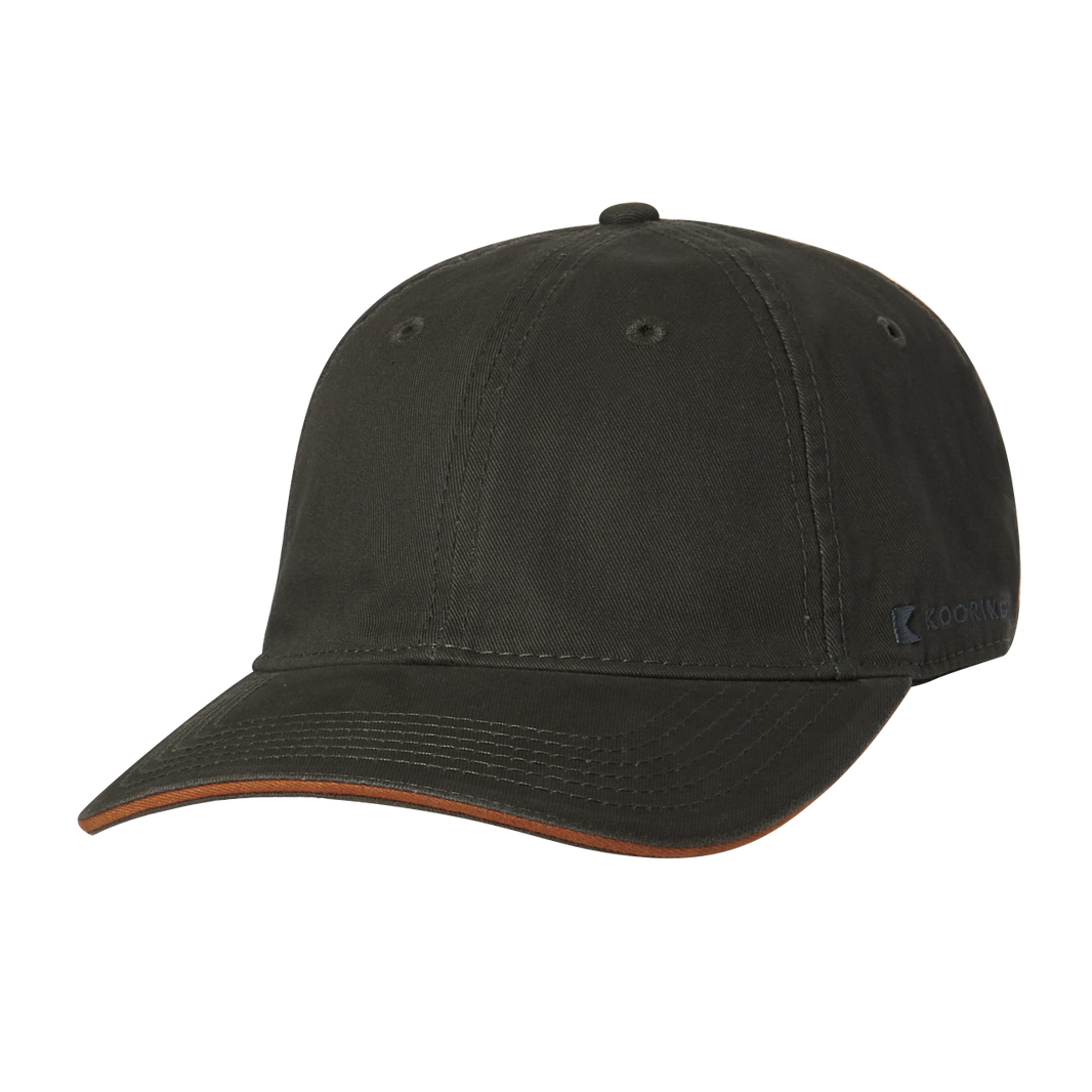 A casula men's baseball cap in dark gray with a rust edge on the front of the bill.