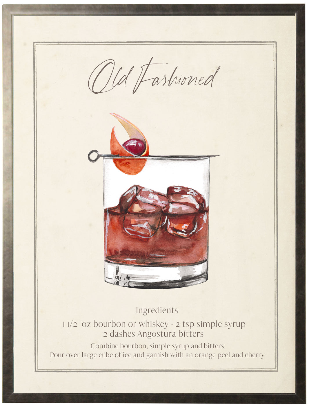 Old Fashioned Cocktail | Watercolor Art