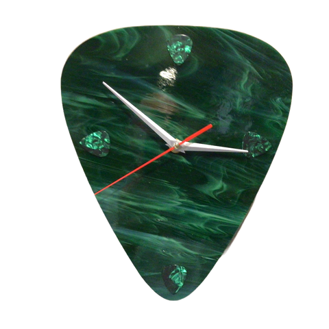 Green Art Glass Guitar Pick Wall Clock