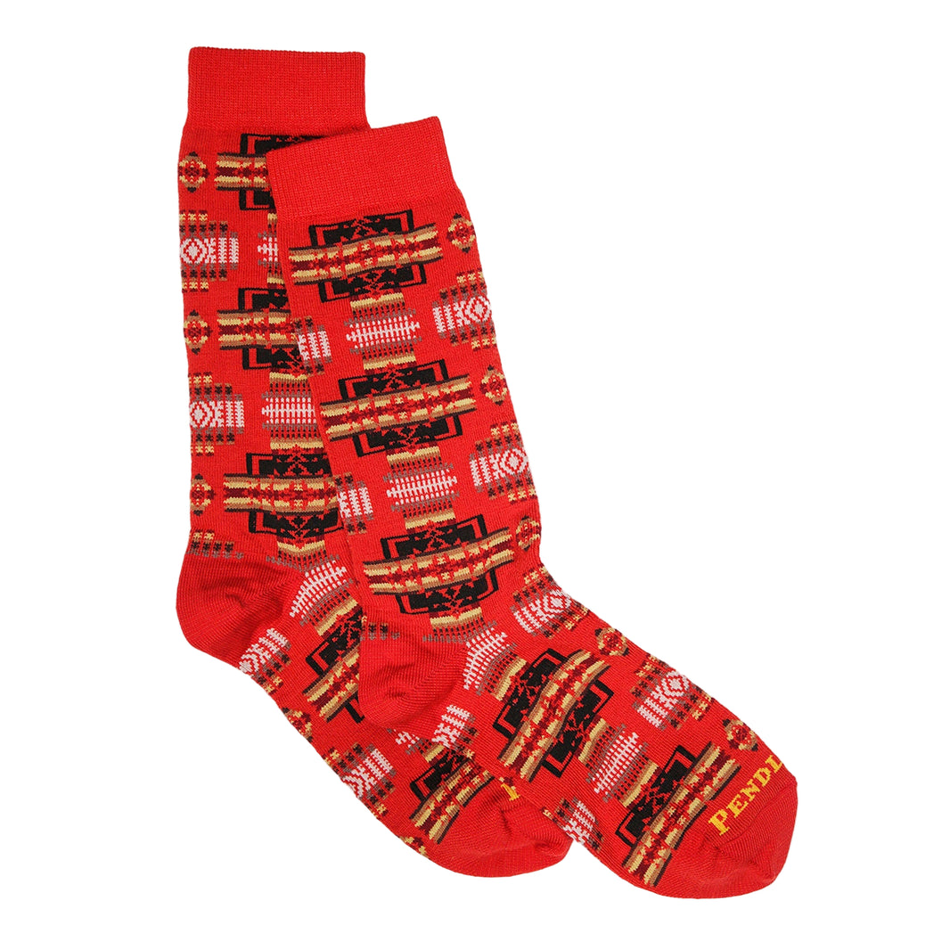 Red socks with pattern on a white background