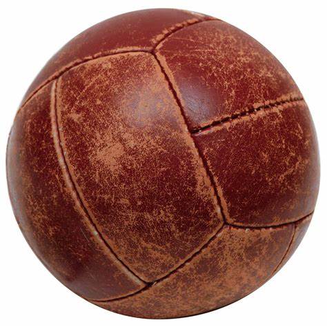 A vintage leather medicine ball.