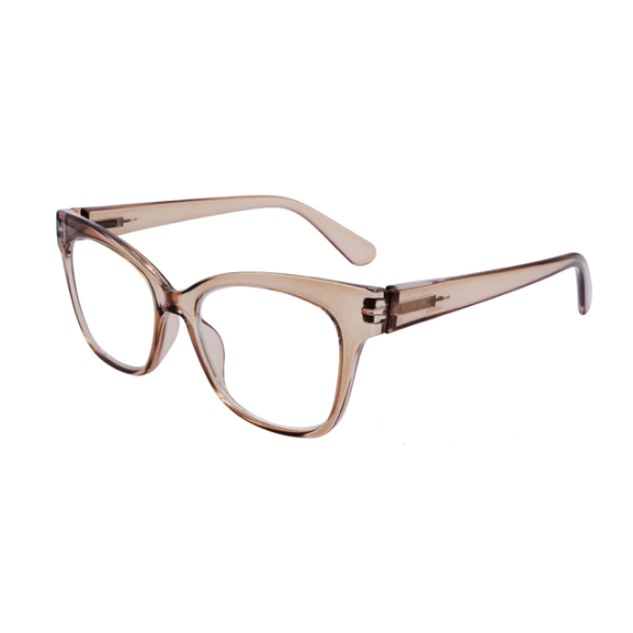A pair of Gabriel and Simone reading glasses in a translucent brown.