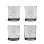 Skull & Bones Set of 4 Double Old-Fashioned Hand-Etched Smoke Glasses with Sayings