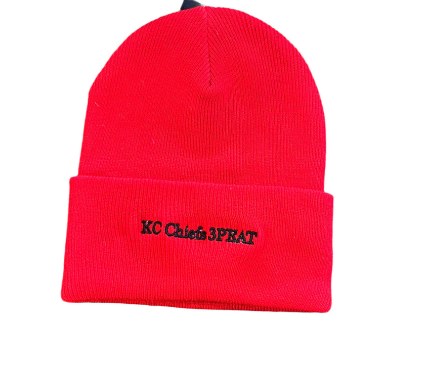 Embroidered Red KC Chiefs 3PEAT Beanie