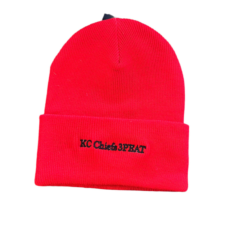 Embroidered Red KC Chiefs 3PEAT Beanie