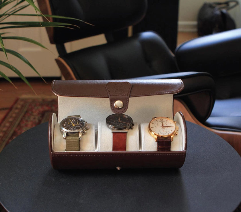 Travel Watch Case - Chocolate Brown Vegan Leather