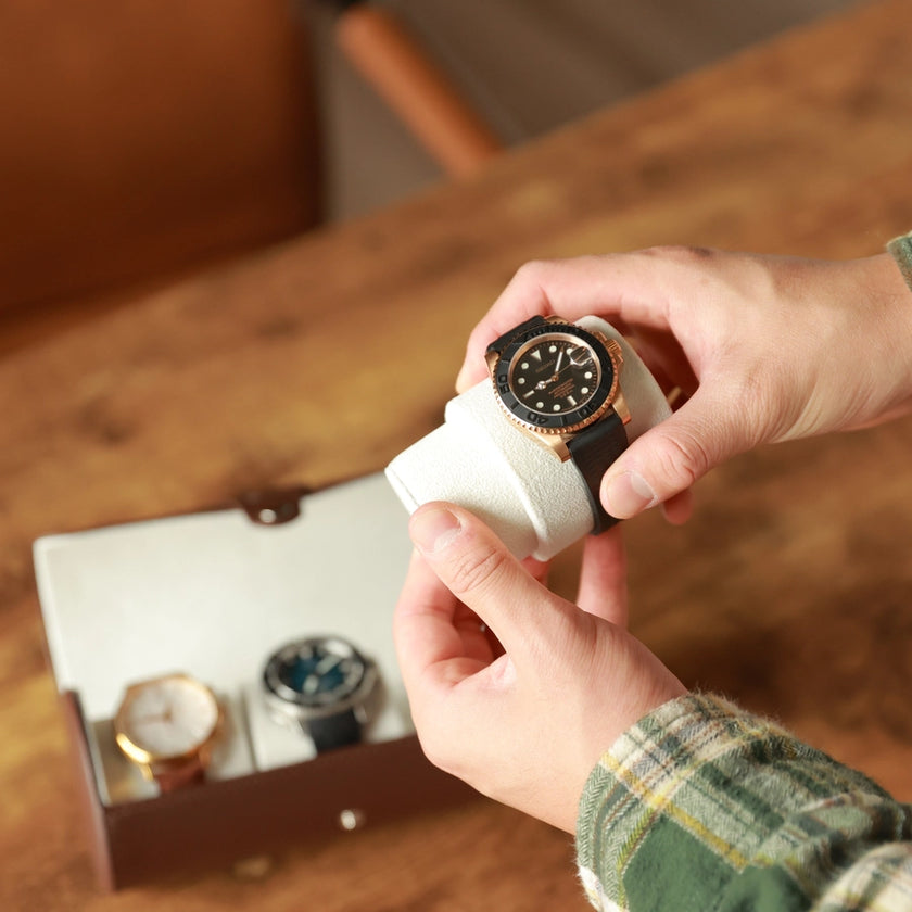 Travel Watch Case - Chocolate Brown Vegan Leather