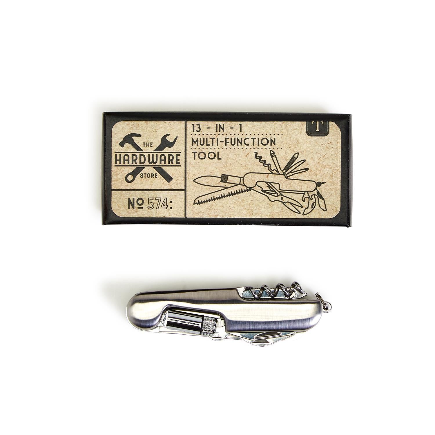 Multi-function tool with packaging labeled 'The Hardware Store' on a white background