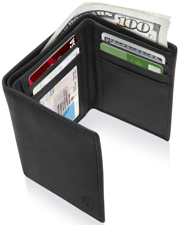 Genuine Leather Trifold Wallets For Men RFID