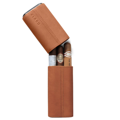 3 Cigar Protective Travel Case - Saddle Brown