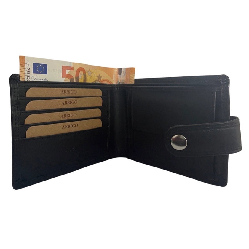 Genuine Leather Men's RFID Anti-Skim Wallet - Black