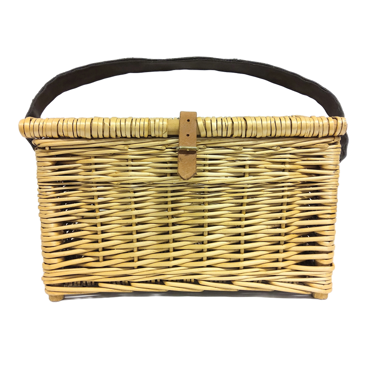 Fishing Basket w/ Lid and Leather Carrying Strap