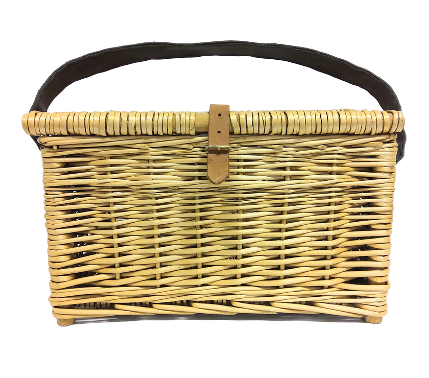 Fishing Basket w/ Lid and Leather Carrying Strap