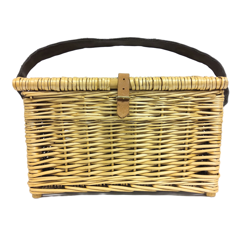 Fishing Basket w/ Lid and Leather Carrying Strap