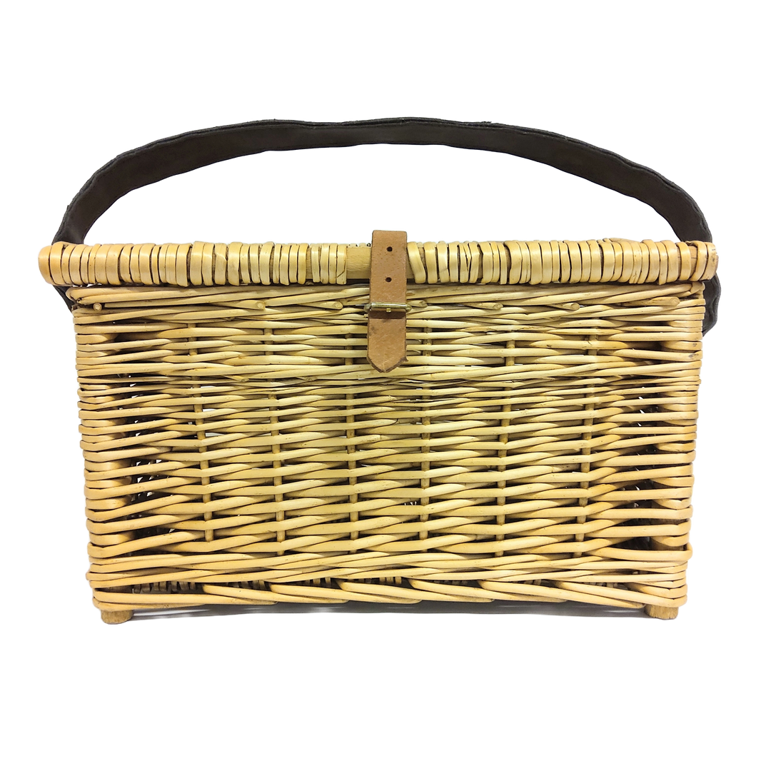 Fishing Basket w/ Lid and Leather Carrying Strap