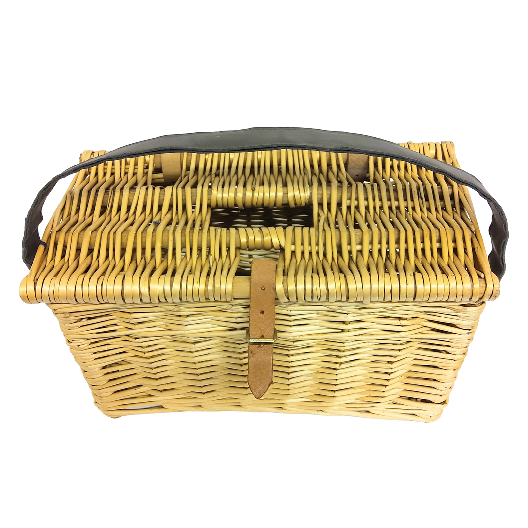 Fishing Basket w/ Lid and Leather Carrying Strap