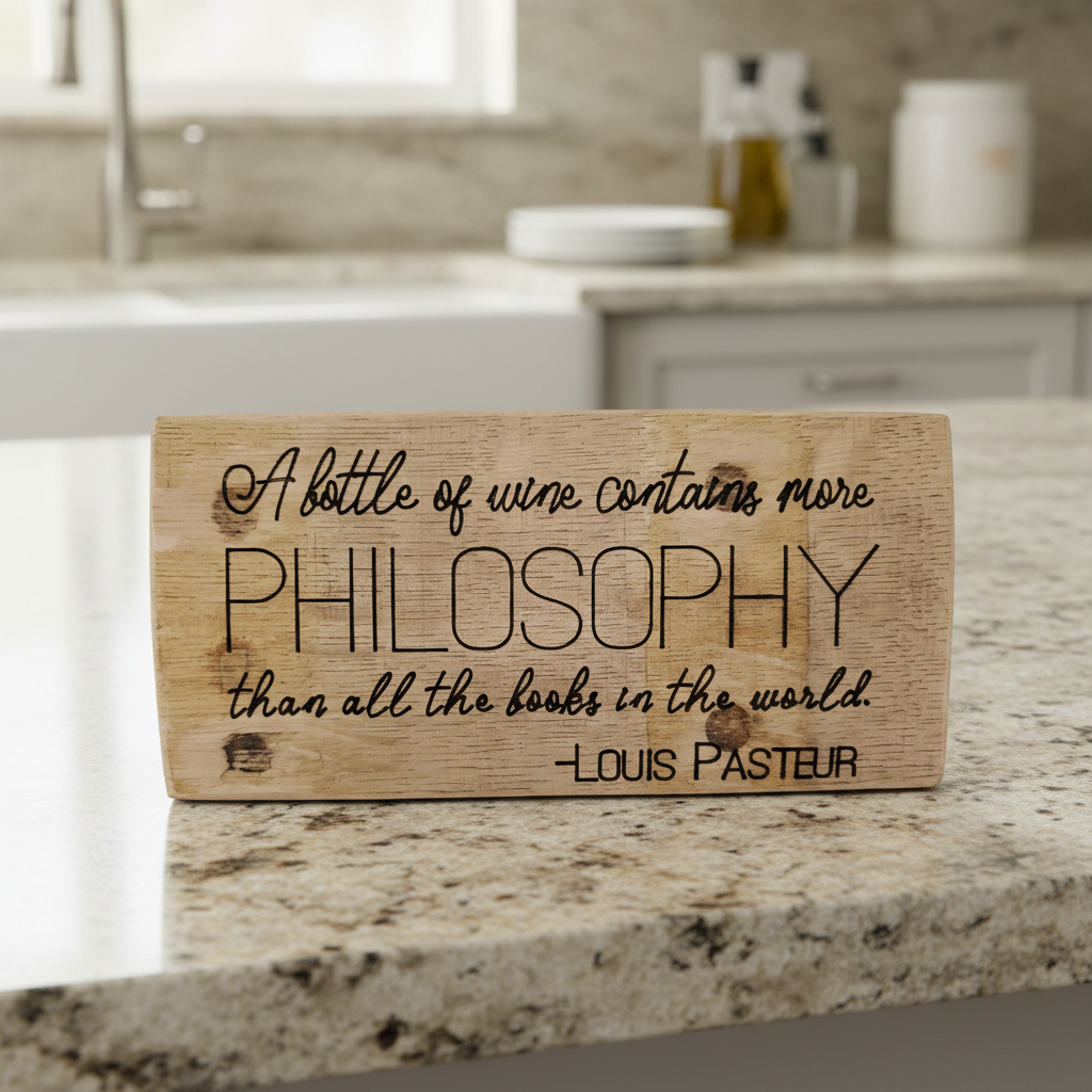 "A Bottle of Wine Contains More Philosophy Than All the Books in the World" - Louis Pasteur | Wood Sign
