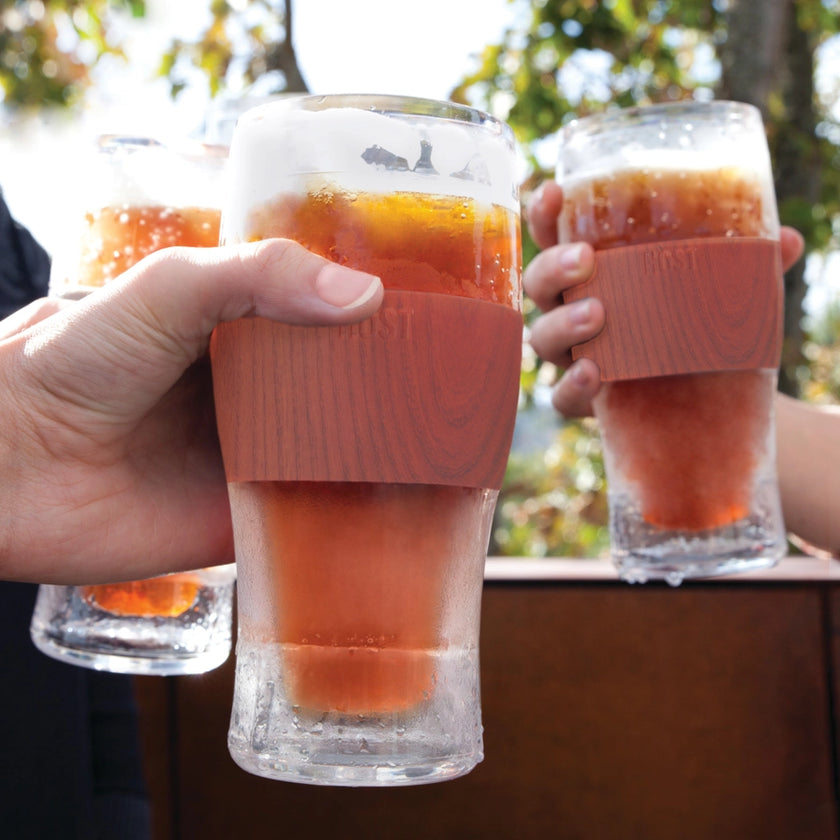 Beer Freeze Cooling Cups With Cooling Gel in Wood | Set of 2
