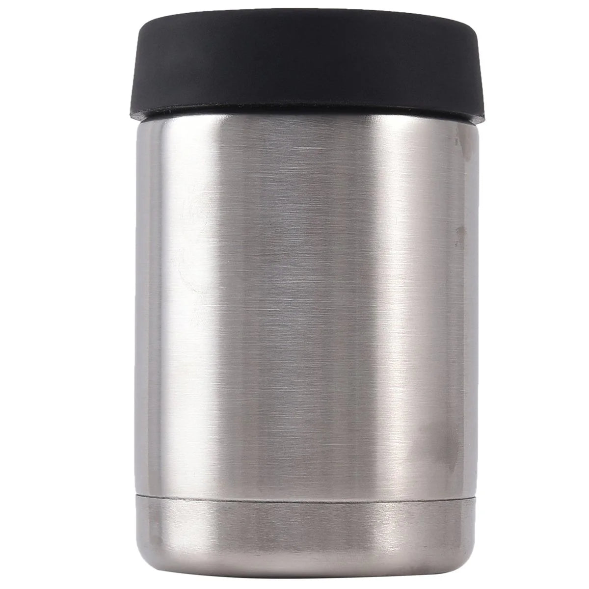 Stainless steel bottle holder on a white background.