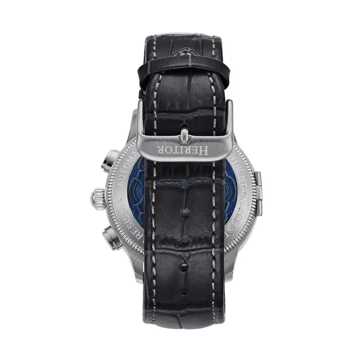 Apostle Leather Band Watch with Day/Date (Blue Face with Leather Band) | Heritor Automatic