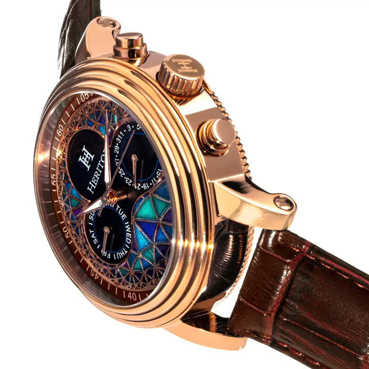 Legacy Leather Band Watch with Day/Dates (Gold with Brown Leather) | Heritor Automatic