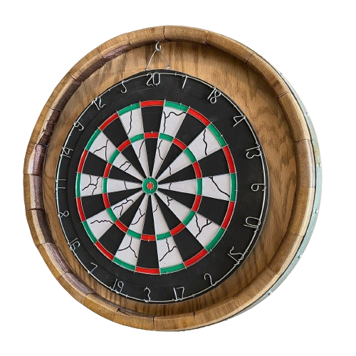 Dartboard made from a whisky barrel.