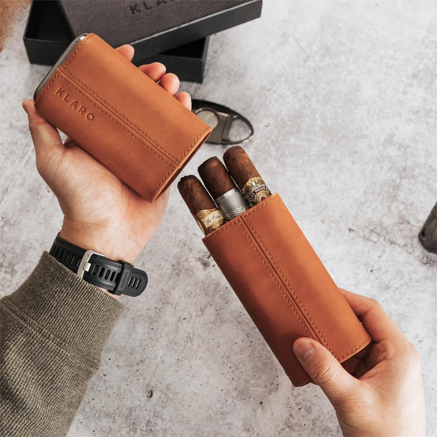 3 Cigar Protective Travel Case | Saddle Brown
