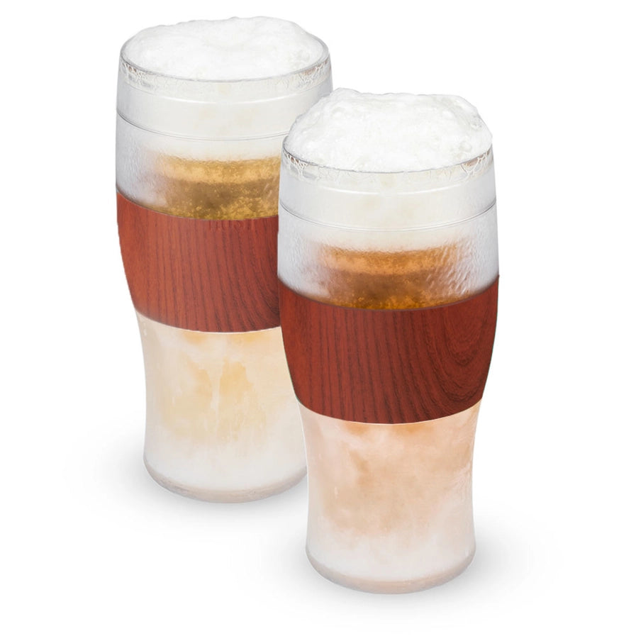 Beer Freeze Cooling Cups With Cooling Gel in Wood | Set of 2