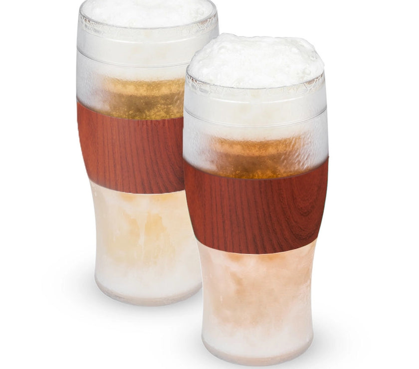 Beer Freeze Cooling Cups With Cooling Gel in Wood | Set of 2