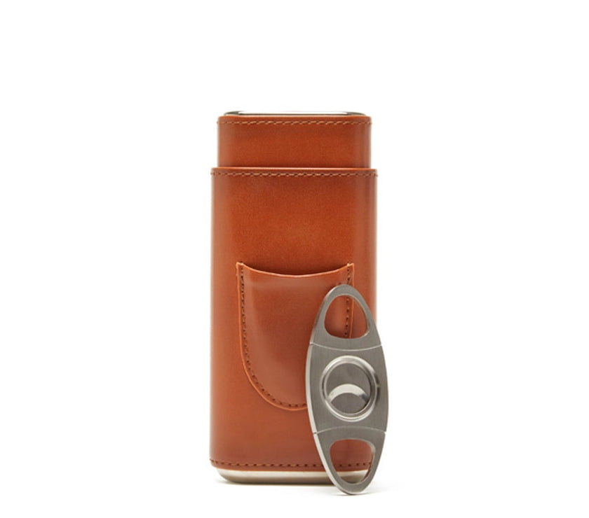 Brouk & Co. 3-Cigar Leather Case with Cutter