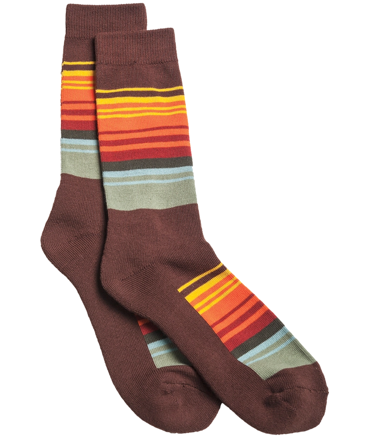 Grt Smokey Mtns Stripe Crew | Green, Orange and Brown Crew Socks