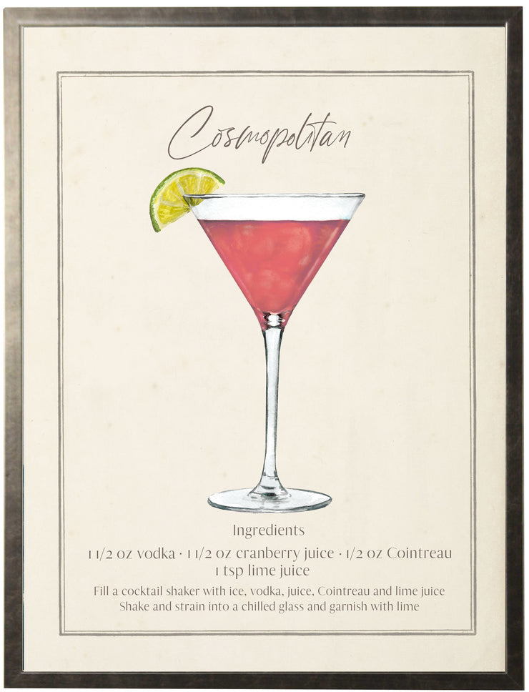Cosmopolitan Cocktail and Recipe | Watercolor Art
