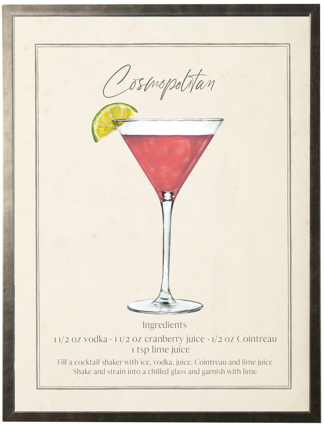 Cosmopolitan Cocktail and Recipe | Watercolor Art