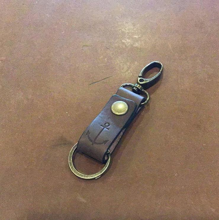 Anchor Embossed in Leather Keyring