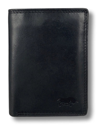 Leather RFID Men's Wallet w/ Snap Pocket - Black