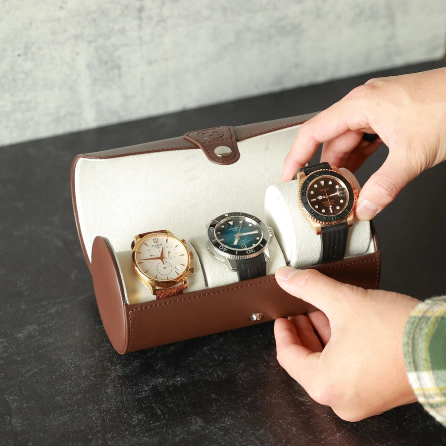 Travel Watch Case - Chocolate Brown Vegan Leather