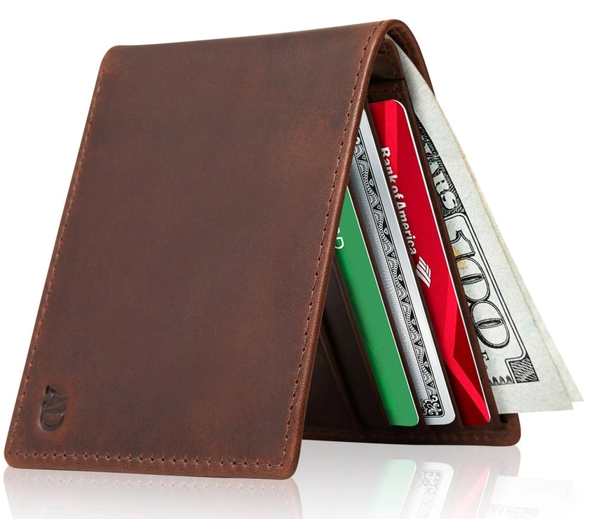 Slim Bifold Leather Wallet with Id Window