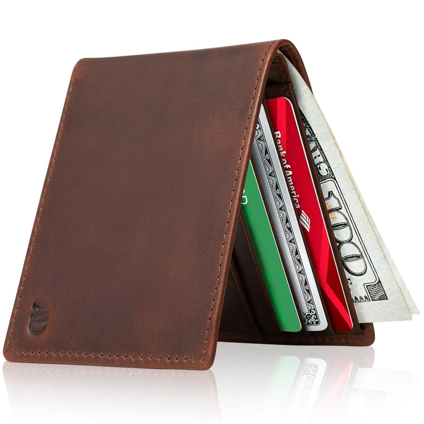 Slim Bifold Leather Wallet with Id Window