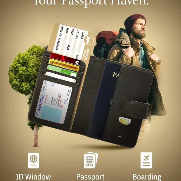 Passport Holder Cover Wallet | RFID Blocking Leather Organizer Black Crazy horse