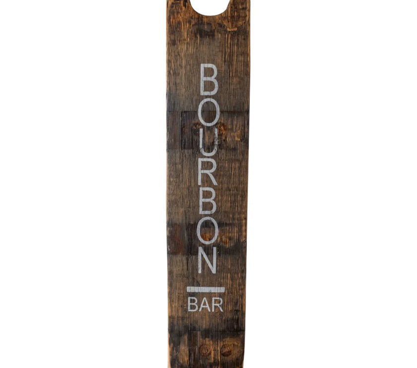 Wooden sign with 'Bourbon Bar' text on a white background