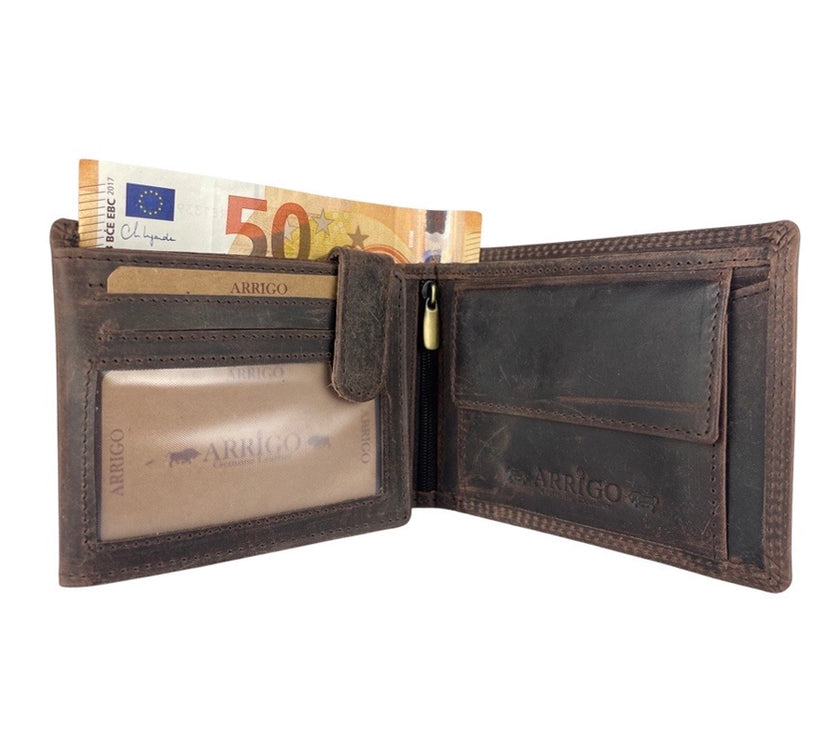 Buffalo Leather - RFID Men's Wallet - Dark Brown