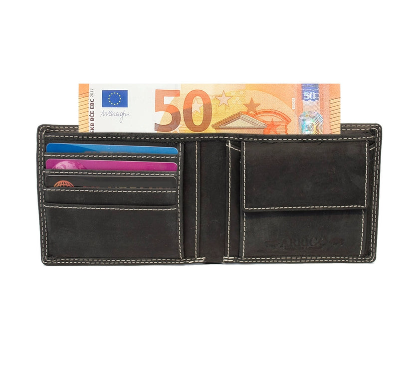 RFID Men's Wallet Buffalo Leather - Black