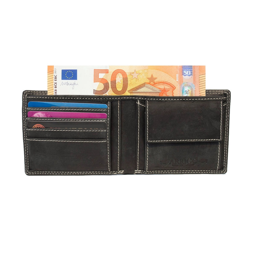 RFID Men's Wallet Buffalo Leather - Black