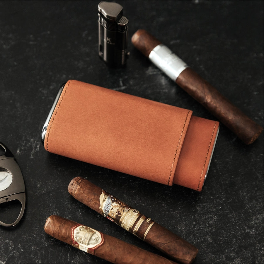 3 Cigar Protective Travel Case | Saddle Brown