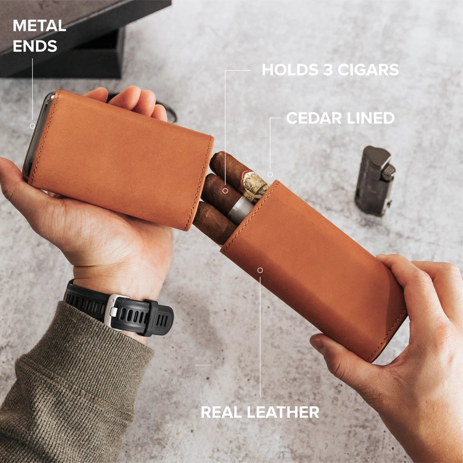 3 Cigar Protective Travel Case | Saddle Brown