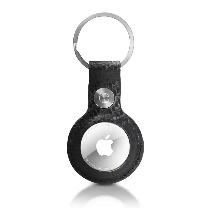 Leather Air Tag Holder | Air Tag Keychain Ring Holder Black Carbon Fiber