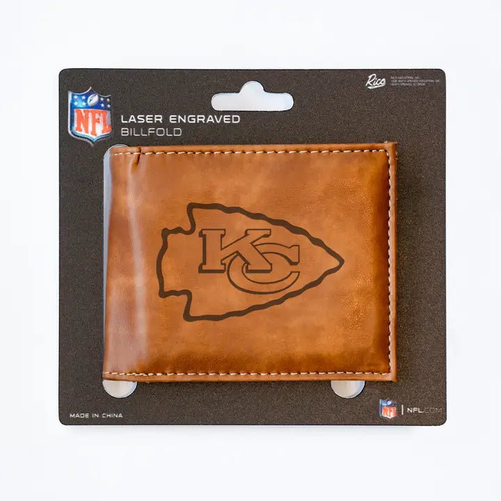 NFL Kansas City Chiefs Brown Laser Engraved Billfold Wallet | Rico Industries